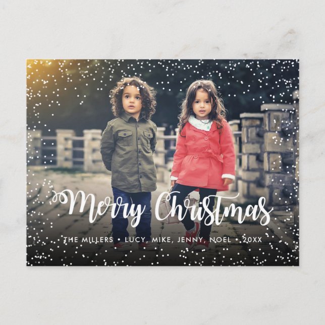 Merry Christmas Script Holiday Snowfall Custom Postcard (Front)