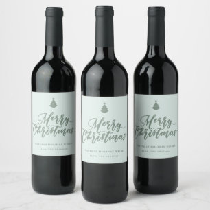 Merry Christmas Script Mint Green Holiday Wine Label