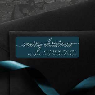 Merry Christmas Script   Moody Dark Teal Address