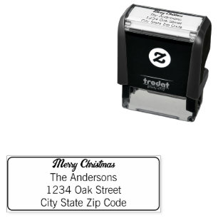 Merry Christmas Script Name and Return Address Self-inking Stamp