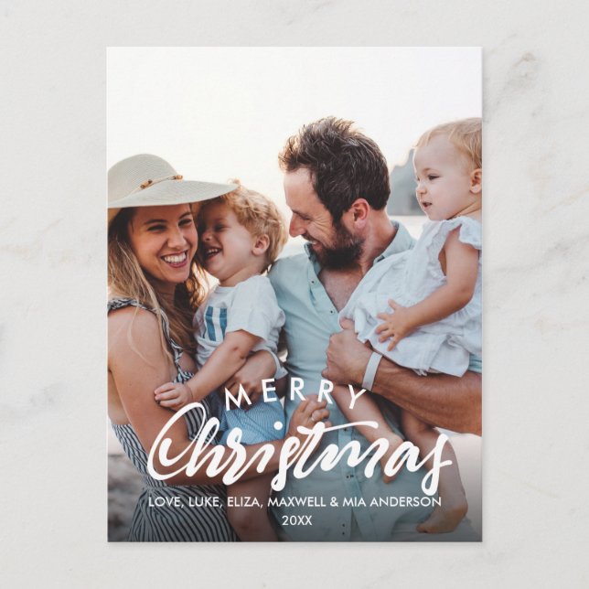 MERRY CHRISTMAS Script Personalized Photo Holiday Postcard (Front)