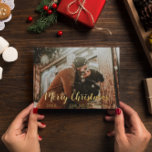 Merry Christmas Script Photo Foil Holiday Card<br><div class="desc">This modern,  vibrant Christmas card features your personal photo on the front,  with a trendy white script overlay,  and a rich polka dot pattern on the back. Template photo via Pixabay licensed under CC0 and must be replaced with your own photo</div>