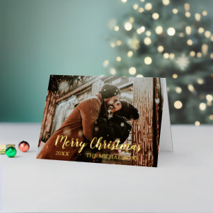 Merry Christmas Script Photo Foil Holiday Card