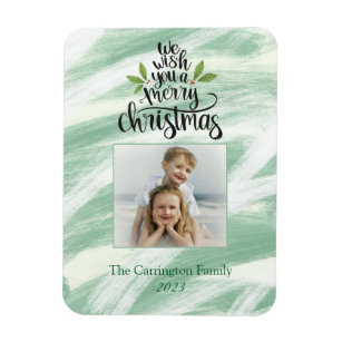 Merry Christmas Script Photo Holiday Greeting Magnet