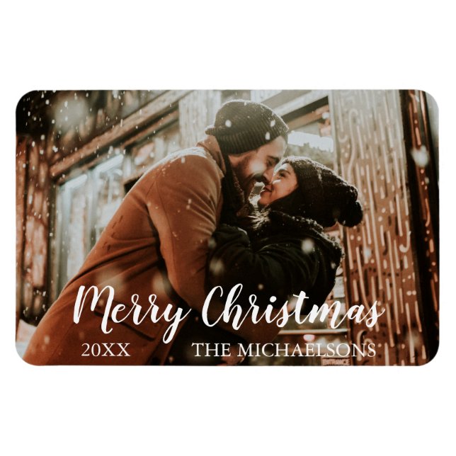 Merry Christmas Script Photo Magnet (Horizontal)