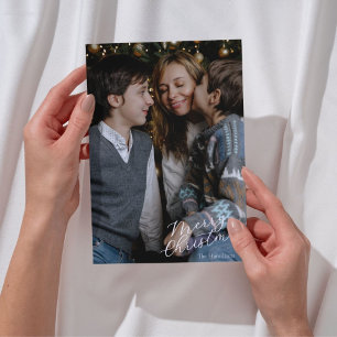 Merry Christmas Script Photo Navy Holiday Card