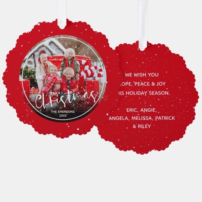 Merry Christmas Script Photo Ornament Card (Front/Back)