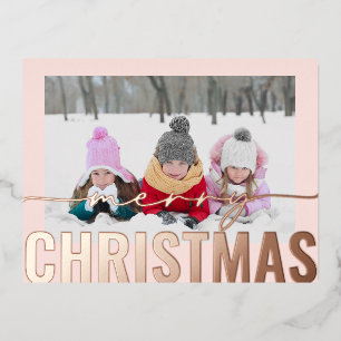 Merry Christmas Script Photo Simple Modern Foil Holiday Postcard