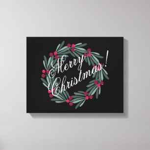 Merry Christmas Script Pretty Festive Black Canvas Print