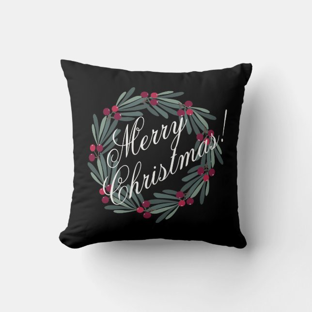 Merry Christmas Script Pretty Festive Throw Pillow (Front)