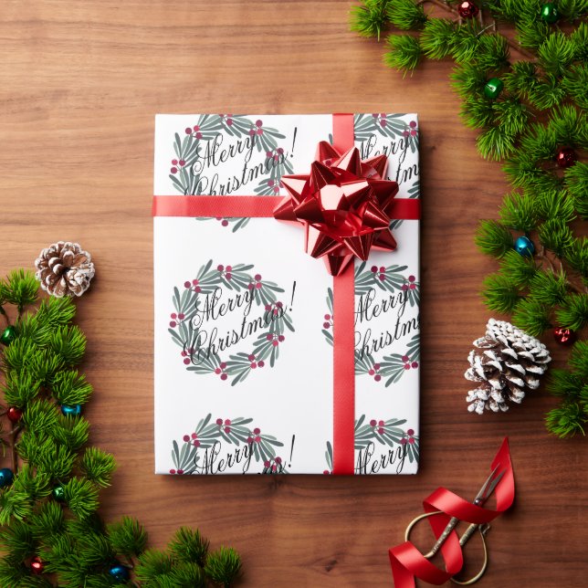 Merry Christmas Script Pretty Snow White Festive Wrapping Paper (Holiday Gift)