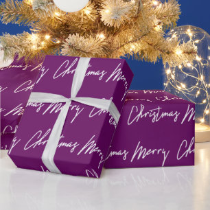 Merry Christmas Script PurpleWhite Seasonal Winter Wrapping Paper
