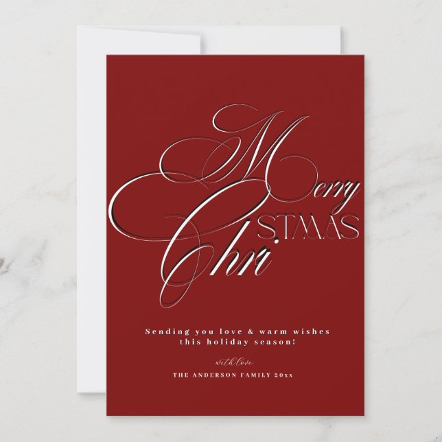 Merry Christmas Script Red Minimal Holiday  Card (Front)