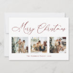 Merry Christmas Script Red Multi Photo Collage Holiday Card<br><div class="desc">Create beautiful memories this holiday season with this multi-photo collage holiday card. This card features a modern minimalist script with your favourite photos on the front and one on the back. Personalize this fully customizable card with your greeting,  message,  family name and year.</div>