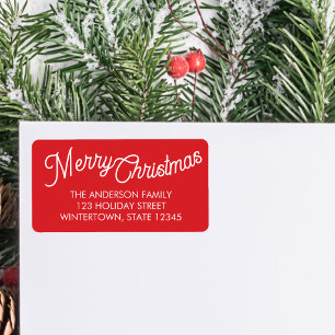 Merry Christmas Script Red Return Address Label
