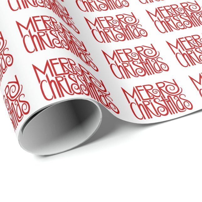 Merry Christmas Script Red White Holiday Wrapping Paper (Roll Corner)