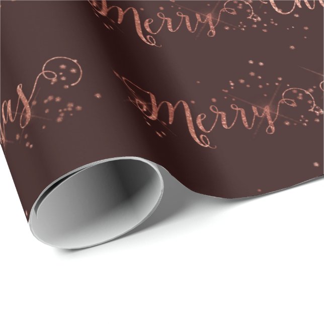 Merry Christmas Script Rose Gold Bordeaux Wrapping Paper (Roll Corner)