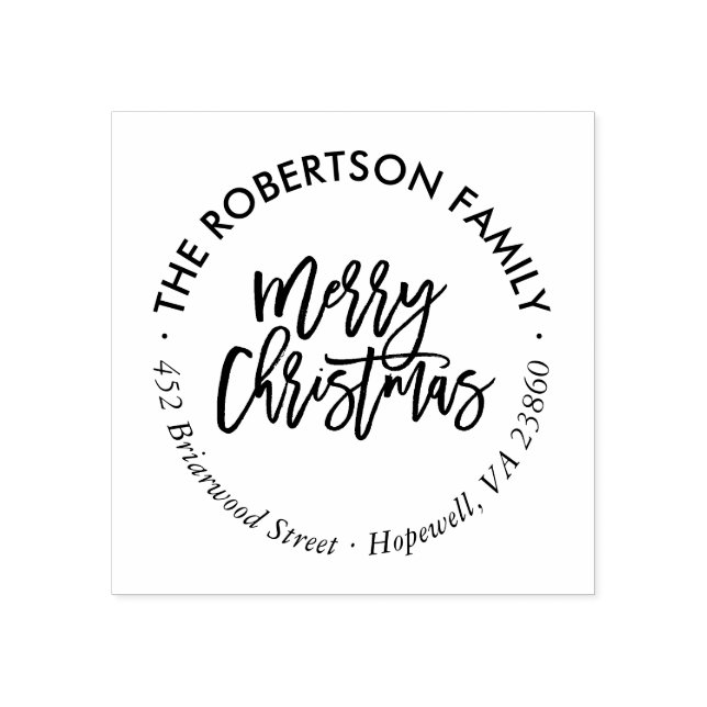 Merry Christmas Script Round Return Address Stamp (Imprint)
