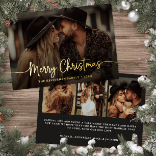 Merry Christmas Script Rustic Elegant Photo Gold Foil Holiday Card