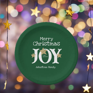 Merry Christmas Script Rustic Green Party Paper Plate