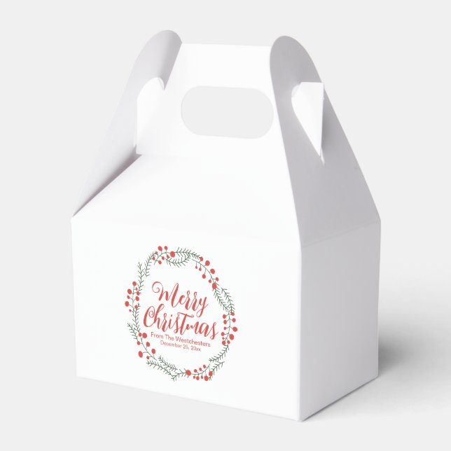 Merry Christmas script rustic wreath custom text Favor Box (Front Side)