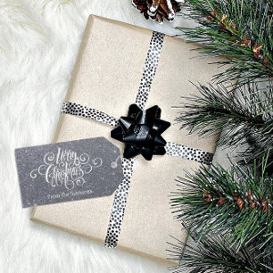 Merry Christmas script silver glitter personalized Gift Tags