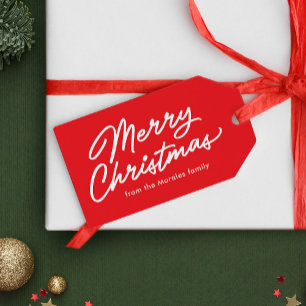 Merry Christmas script simple red holiday Gift Tags