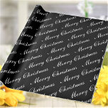 Merry Christmas Script Text Black and White Wrapping Paper<br><div class="desc">Customize the text and easily create your personalized Christmas wrapping paper. Click CUSTOMIZE FURTHER to change the background colour or text colour. You can TRANSFER this DESIGN on other Zazzle products and adjust it to fit most of the Zazzle items. Standard Studio designs are made in high-resolution vector graphics for...</div>