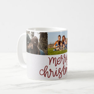 Merry Christmas Script Three Photo Coffee Mug