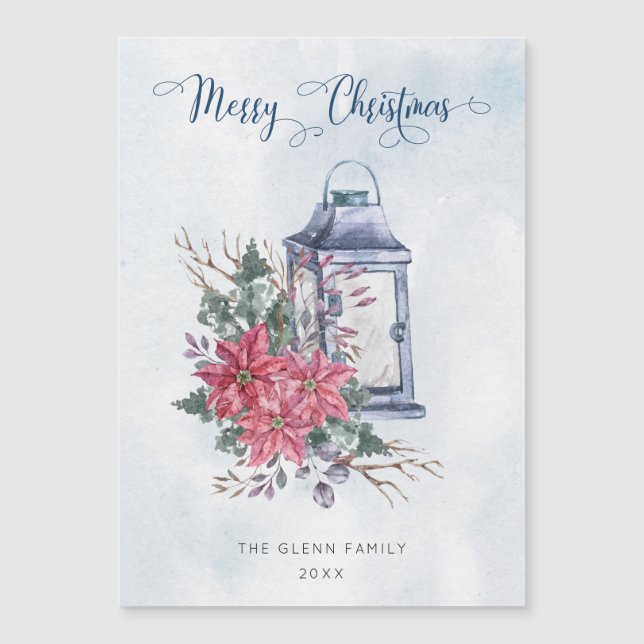 Merry Christmas Script w/Watercolor Poinsettias (Front)