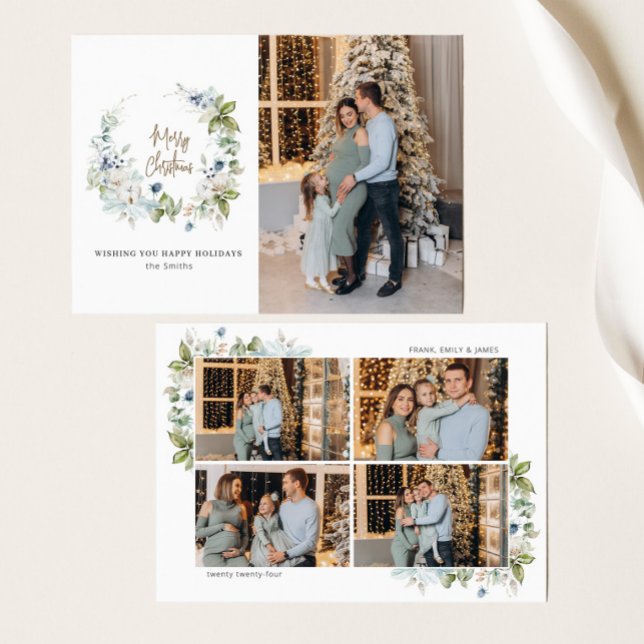 Merry Christmas Script Watercolor Greenery Holiday Card (Creator Uploaded)