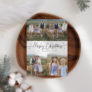 Merry Christmas Script White Multi Photo Holiday Card
