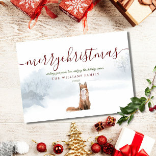 Merry Christmas Script Winter Fox Holiday Card