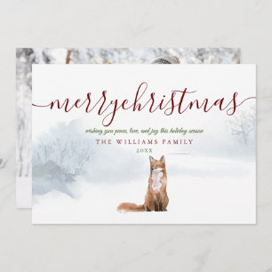 Merry Christmas Script Winter Fox Photo Holiday Card