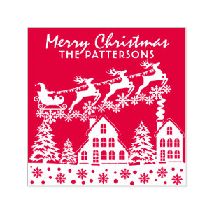 Merry Christmas Script Winter Holidays Custom Name Self-inking Stamp