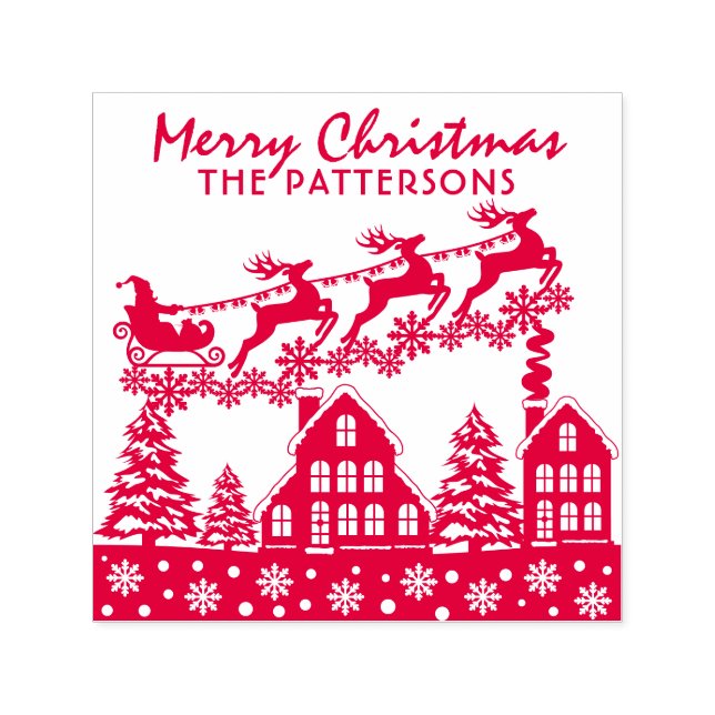 Merry Christmas Script Winter Holidays Custom Name Self-inking Stamp (Design)