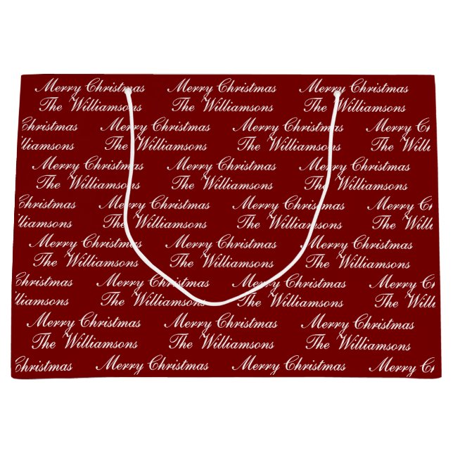 Merry Christmas Script with Custom Name Large Gift Bag (Front)