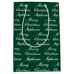Merry Christmas Script with Custom Name Medium Gift Bag