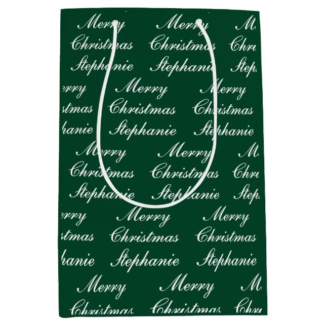 Merry Christmas Script with Custom Name Medium Gift Bag (Front)