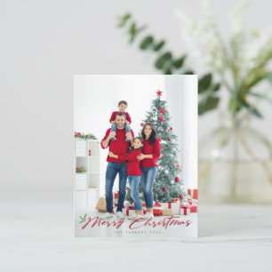 Merry Christmas script with pine & berries photo  Postcard
