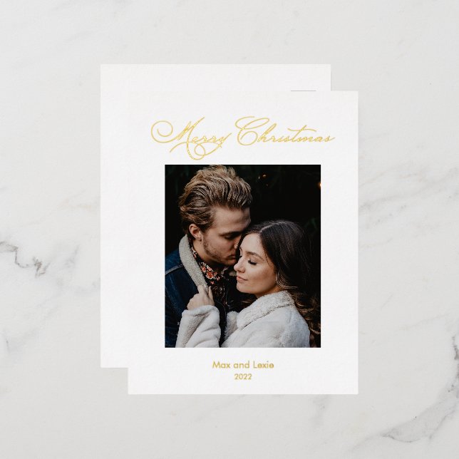 Merry Christmas Scripted Foil Elegant  Holiday Postcard (Front/Back)