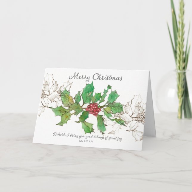 Merry Christmas Scripture Bible Luke Holly Plant  Card (Front)