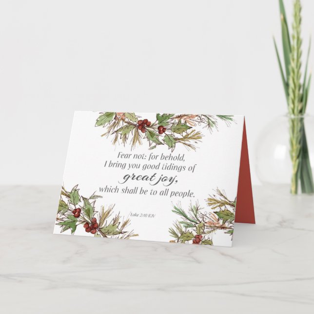 Merry Christmas Scripture Luke Holly Botanical Card (Front)