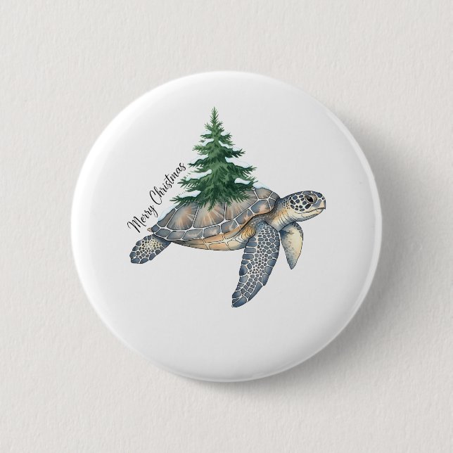 Merry Christmas Sea Turtle 2 Inch Round Button (Front)