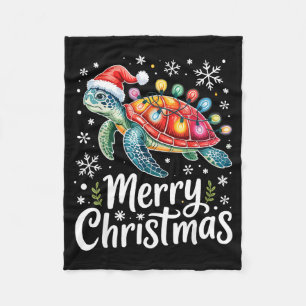 Merry Christmas Sea Turtle Christmas Lights Santa Fleece Blanket