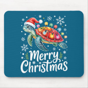 Merry Christmas Sea Turtle Christmas Lights Santa Mouse Pad