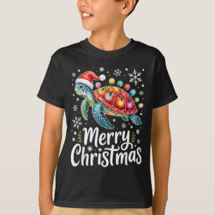 Merry Christmas Sea Turtle Christmas Lights Santa  T-Shirt