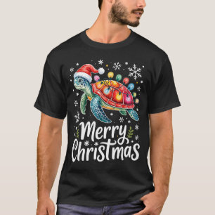 Merry Christmas Sea Turtle Christmas Lights Santa  T-Shirt