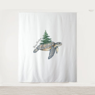Merry Christmas Sea Turtle Tapestry