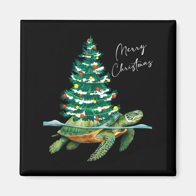 Merry Christmas Sea Turtle Xmas Tree Lights Pjs Me Magnet (Front)